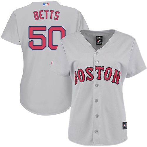 Red Sox #50 Mookie Betts Grey Road Women's Stitched MLB Jersey - Click Image to Close